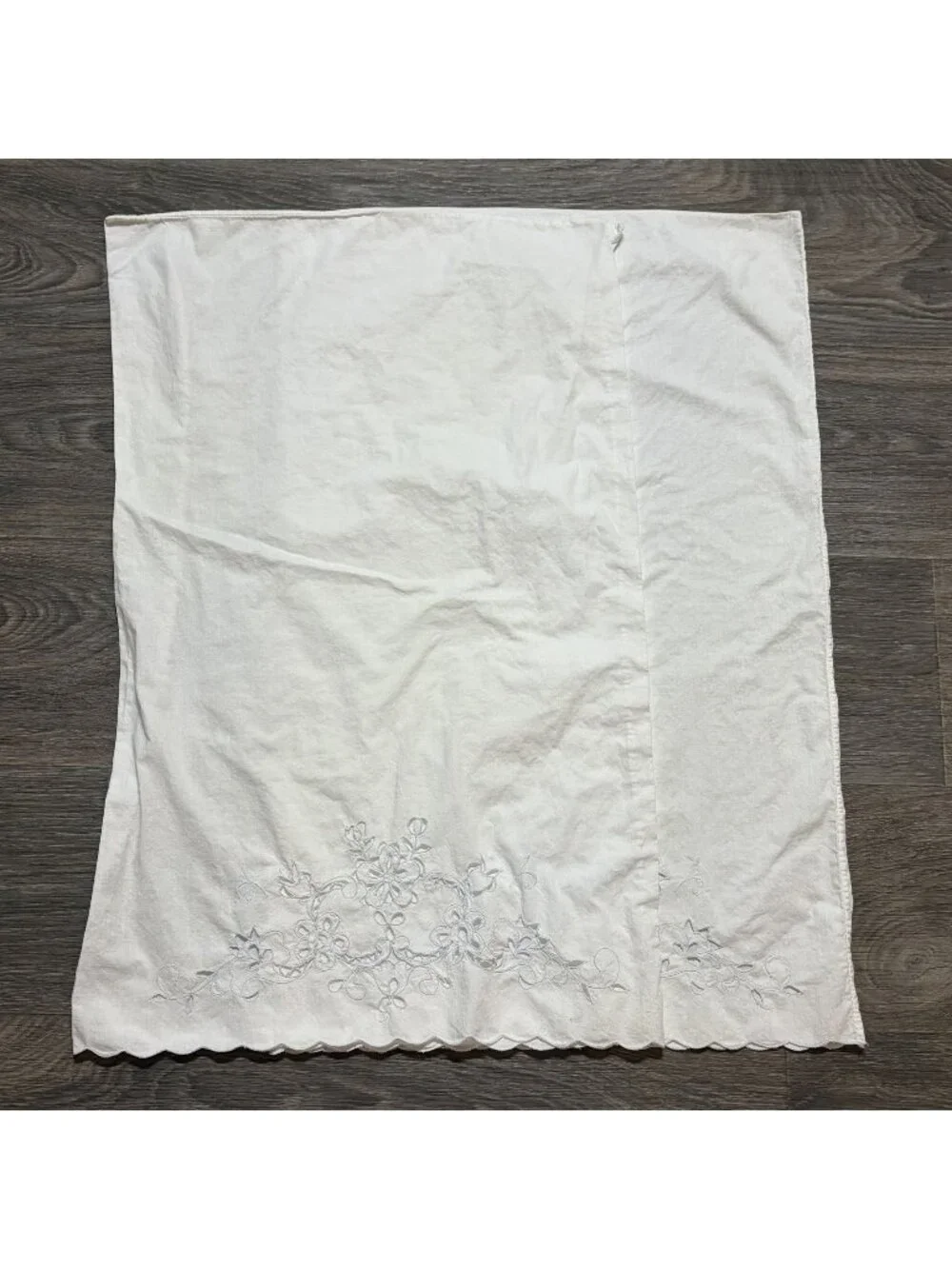 Vintage White Pillowcase Scalloped Edge Floral Embroidery Standard Queen Set of